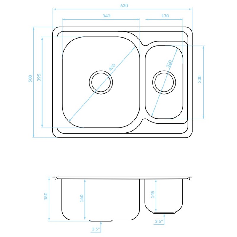 Zlewozmywak 1,5 komorowy Metalowy Wpuszczany INOX JUNAK Kuchinox