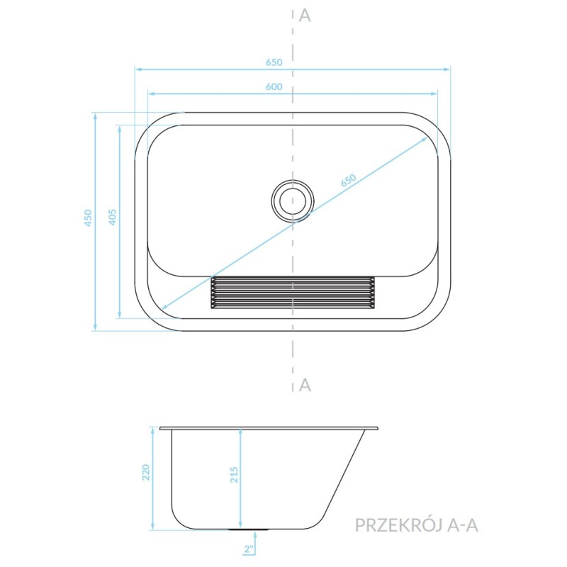 Zlewozmywak Jednokomorowy Stalowy 65x45cm INOX CHIOS Kuchinox Zlewozmywak Jednokomorowy Stalowy 65x45cm INOX CHIOS Kuchinox