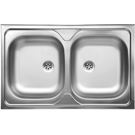 Zlewozmywak Dwukomorowy Nakładany Metalowy 50x80cm z syfonem Kuchinox