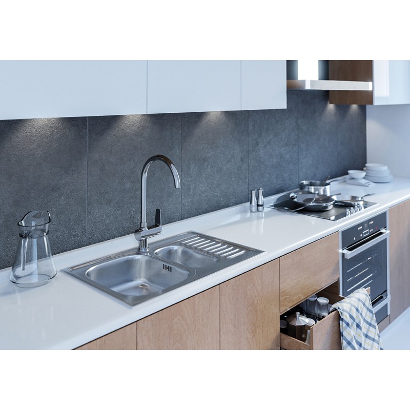 Zlewozmywak 1,5 komorowy Metalowy Wpuszczany INOX JUNAK Kuchinox