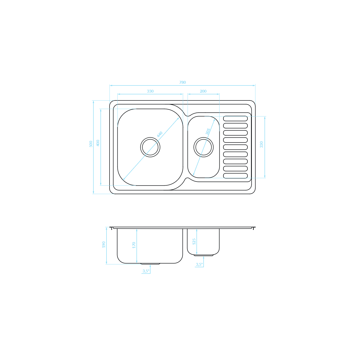 Zlewozmywak 1,5 komorowy Metalowy Wpuszczany z Ociekaczem INOX JUNAK Kuchinox