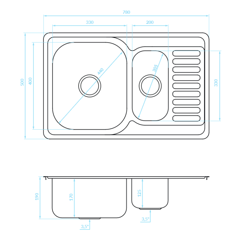 Zlewozmywak 1,5 komorowy Metalowy Wpuszczany z Ociekaczem INOX JUNAK Kuchinox