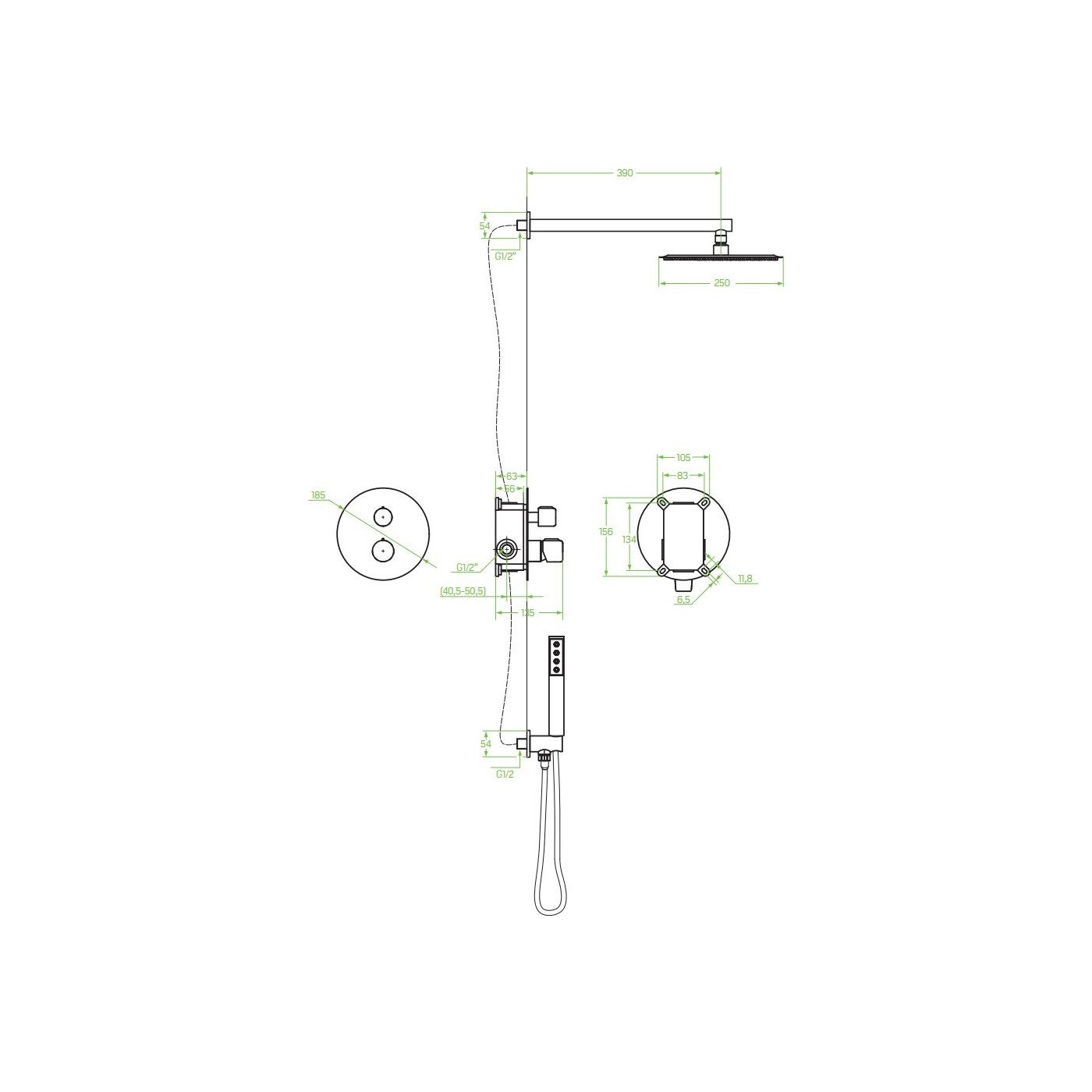 Bateria Natryskowa Podtynkowa Grafit PRETTO Laveo Bateria Natryskowa Podtynkowa Grafit PRETTO Laveo