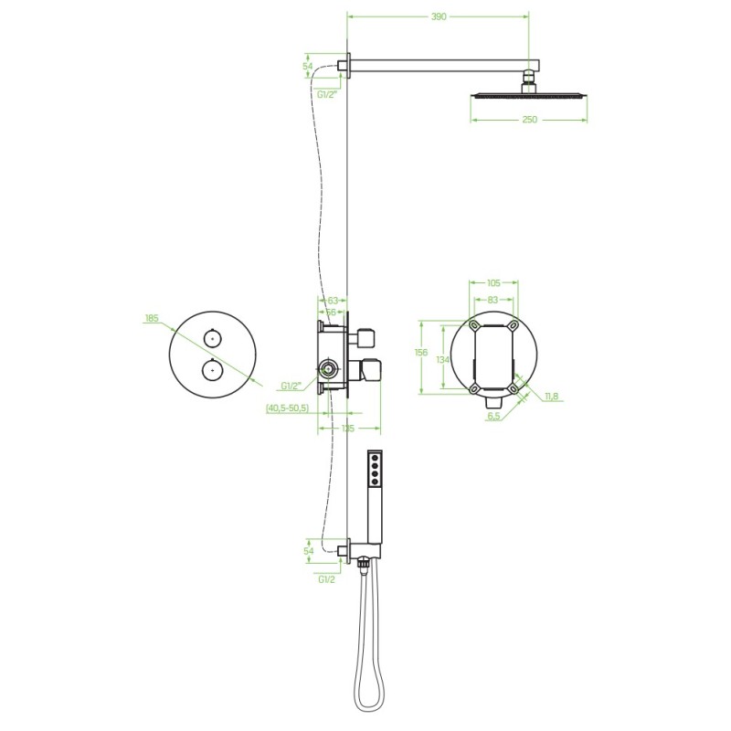 Bateria Natryskowa Podtynkowa Grafit PRETTO Laveo Bateria Natryskowa Podtynkowa Grafit PRETTO Laveo