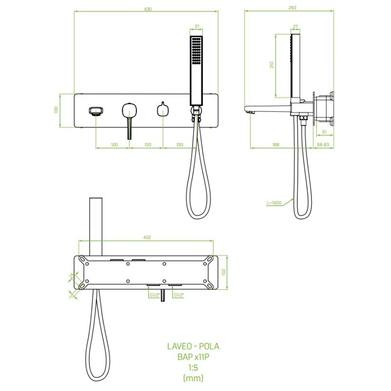 Bateria Wannowa Podtynkowa z Zestawem Natryskowym POLA Czarna Laveo Bateria Wannowa Podtynkowa z Zestawem Natryskowym POLA Czarna Laveo