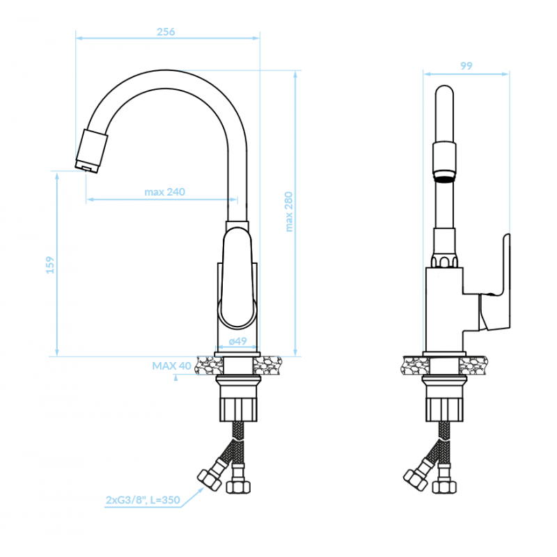 Bateria Umywalkowa z Elastyczną Wylewką DIMA Czarna Kuchinox