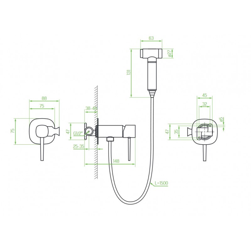 Bateria Bidetowa Podtynkowa z Zestawem Natryskowym Miedziana POLA Laveo