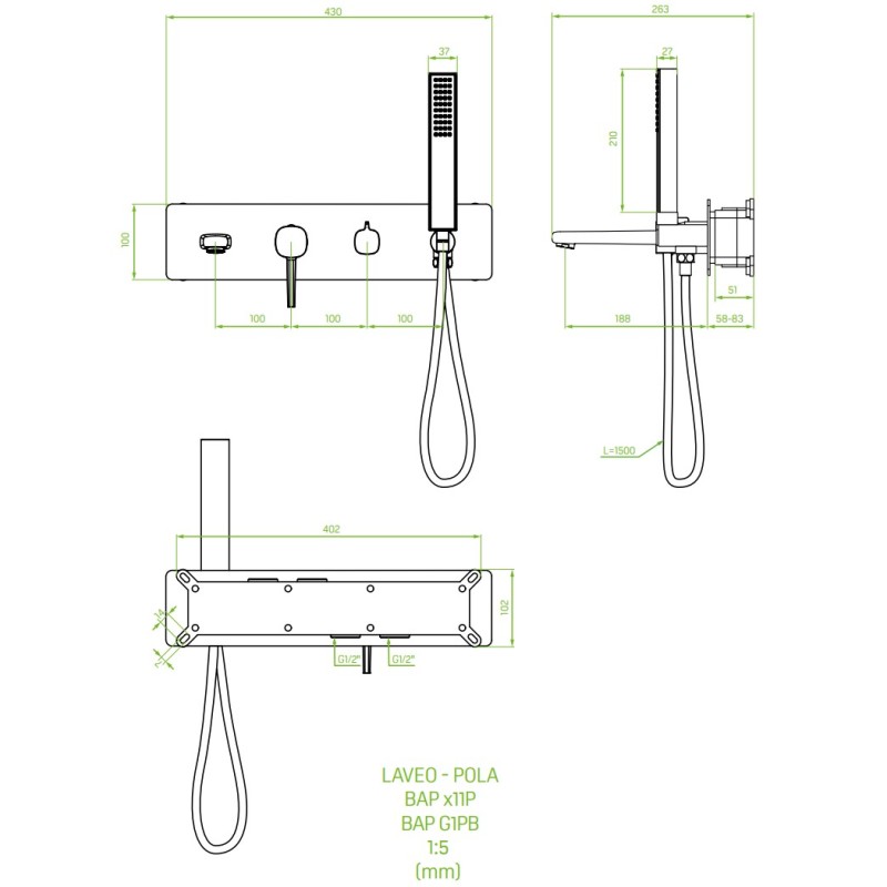 Bateria Wannowa Podtynkowa z Zestawem Natryskowym POLA Złota Laveo Bateria Wannowa Podtynkowa z Zestawem Natryskowym POLA Złota Laveo
