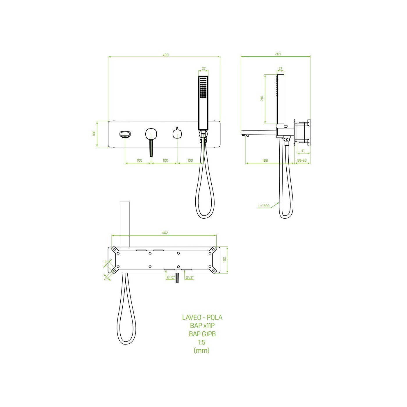 Bateria Wannowa Podtynkowa z Zestawem Natryskowym POLA Chrom Laveo Bateria Wannowa Podtynkowa z Zestawem Natryskowym POLA Chrom Laveo