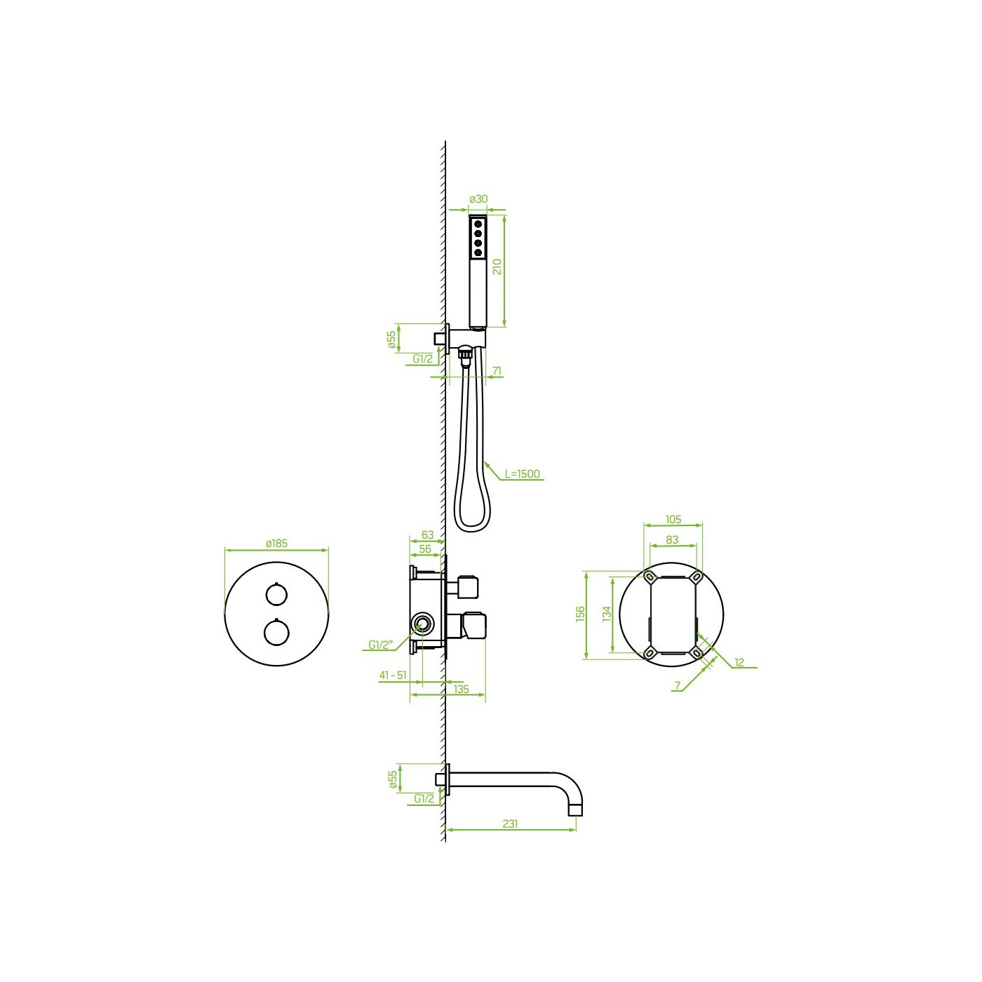 Bateria Wannowa Natryskowa Podtynkowa Czarna PRETTO Laveo Bateria Wannowa Natryskowa Podtynkowa Czarna PRETTO Laveo