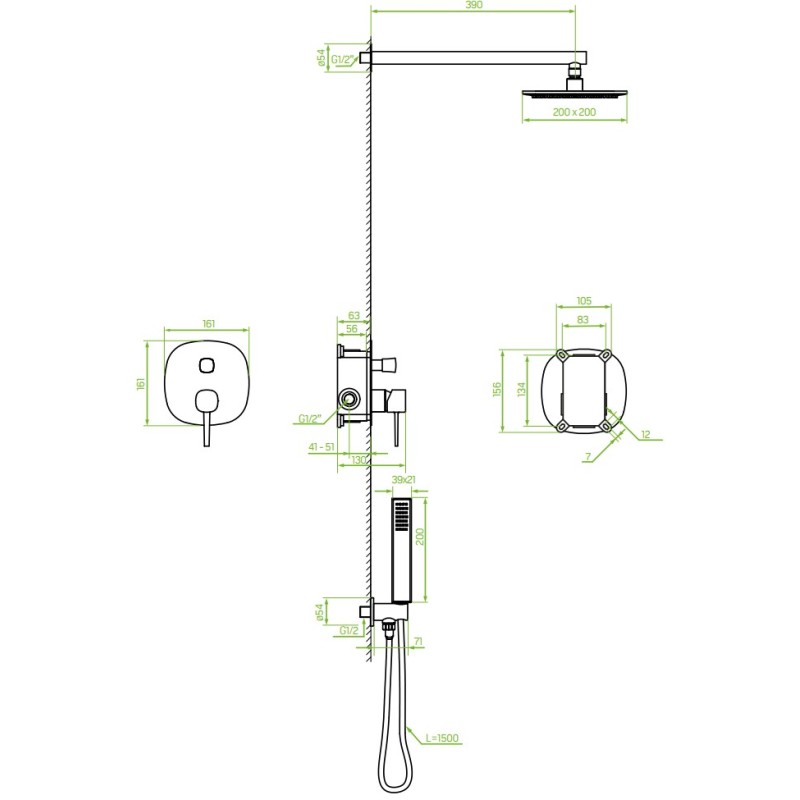 Komplet Natryskowy z Baterią Podtynkową POLA Złoty Laveo Komplet Natryskowy z Baterią Podtynkową POLA Złoty Laveo