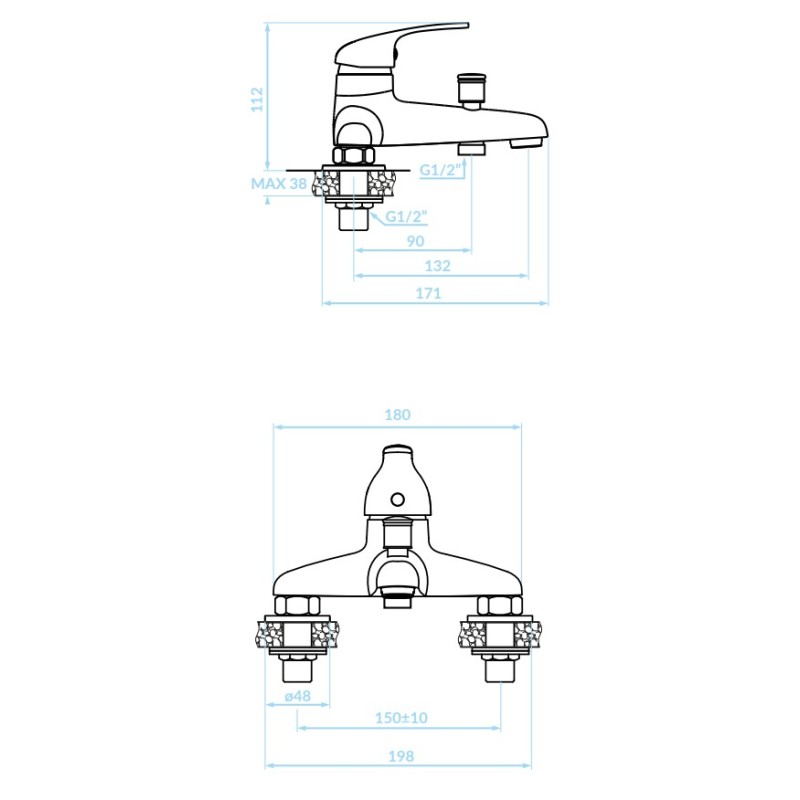 Bateria Wannowo Prysznicowa Stojąca Chrom Kuchinox