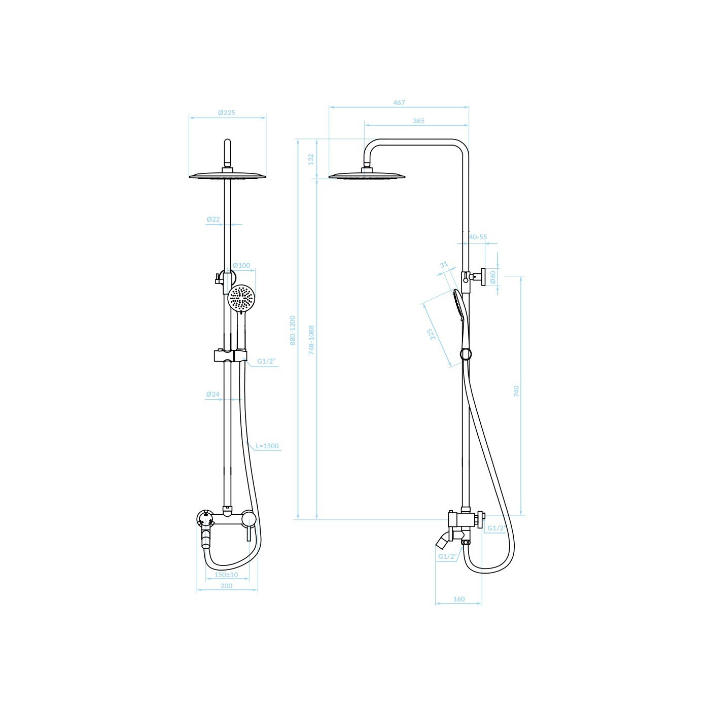 Kolumna Natryskowa z Baterią Czarna NORTES Kuchinox