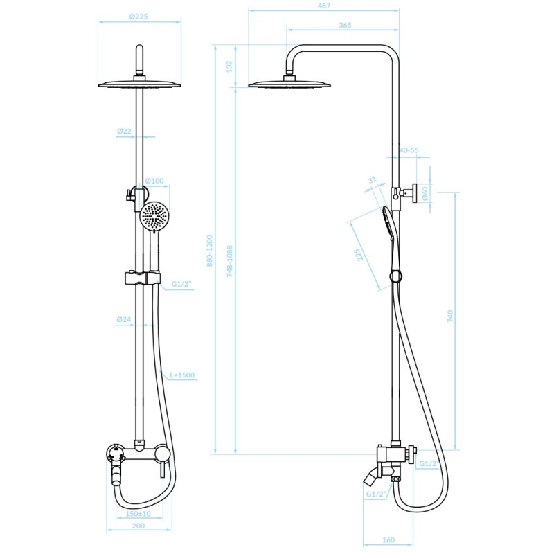 Kolumna Natryskowa z Baterią Czarna NORTES Kuchinox