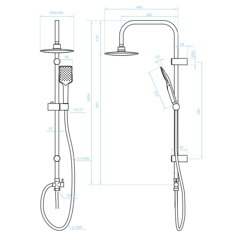 Kolumna Natryskowa Ścienna z Baterią Srebrna LIMA Kuchinox Kolumna Natryskowa Ścienna z Baterią Srebrna LIMA Kuchinox