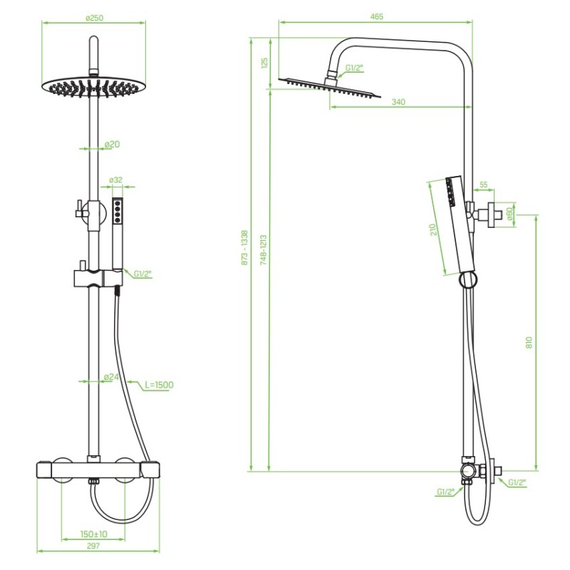 Kolumna Natryskowa Prysznicowa z Baterią Szara PRETTO Laveo