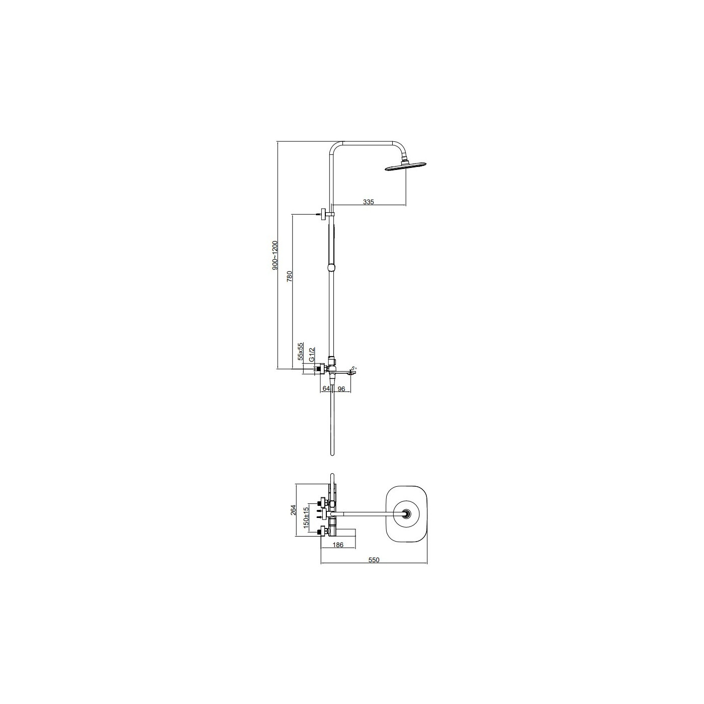 Kolumna Natryskowa Prysznicowa z Baterią Czarna TORES Laveo