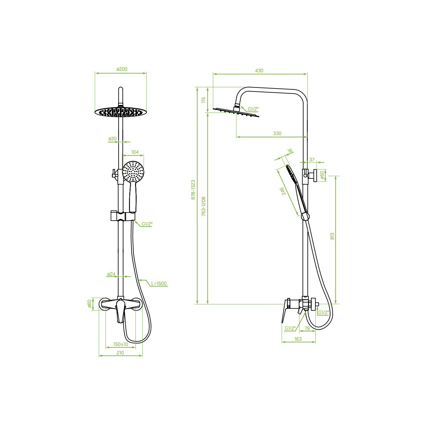 Kolumna Natryskowa Prysznicowa z Baterią Biało-Złota RUBIO Laveo