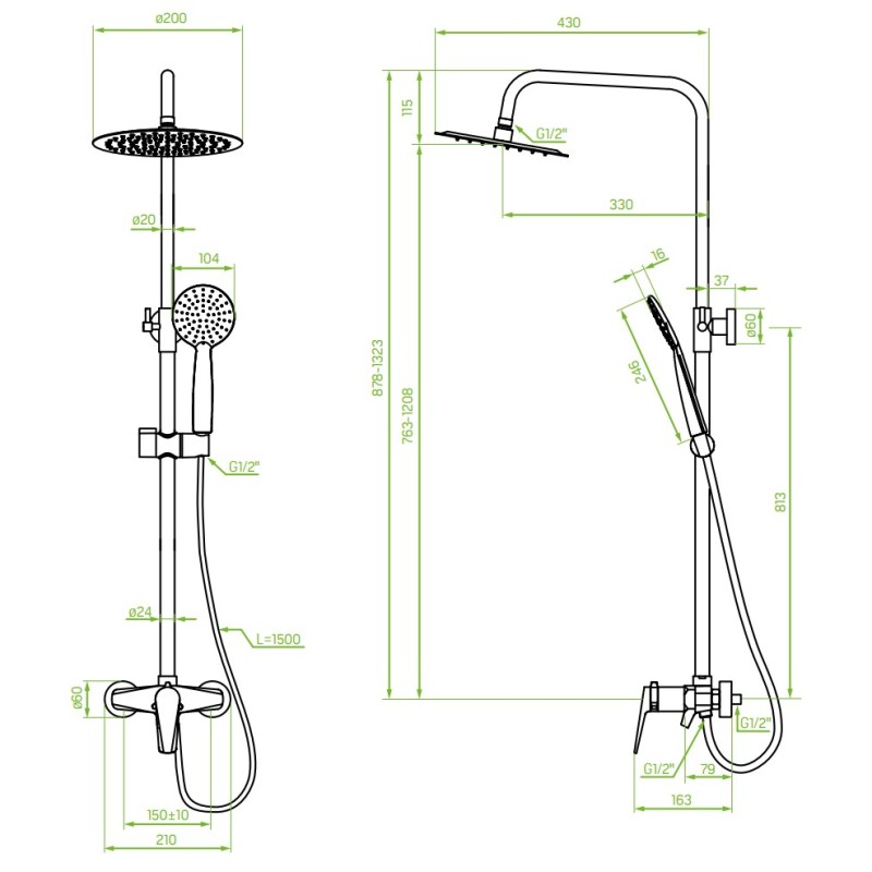 Kolumna Natryskowa Prysznicowa z Baterią Biało-Złota RUBIO Laveo