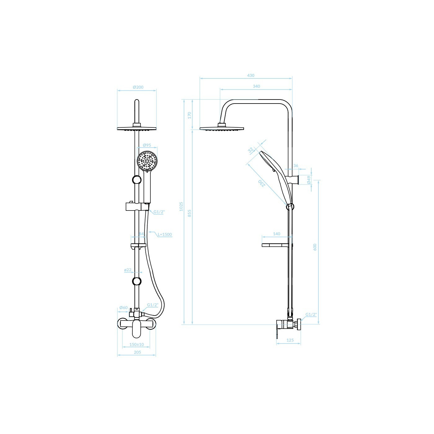 Kolumna Natryskowa Prysznicowa z Baterią Czarna INTRA Kuchinox Kolumna Natryskowa Prysznicowa z Baterią Czarna INTRA Kuchinox