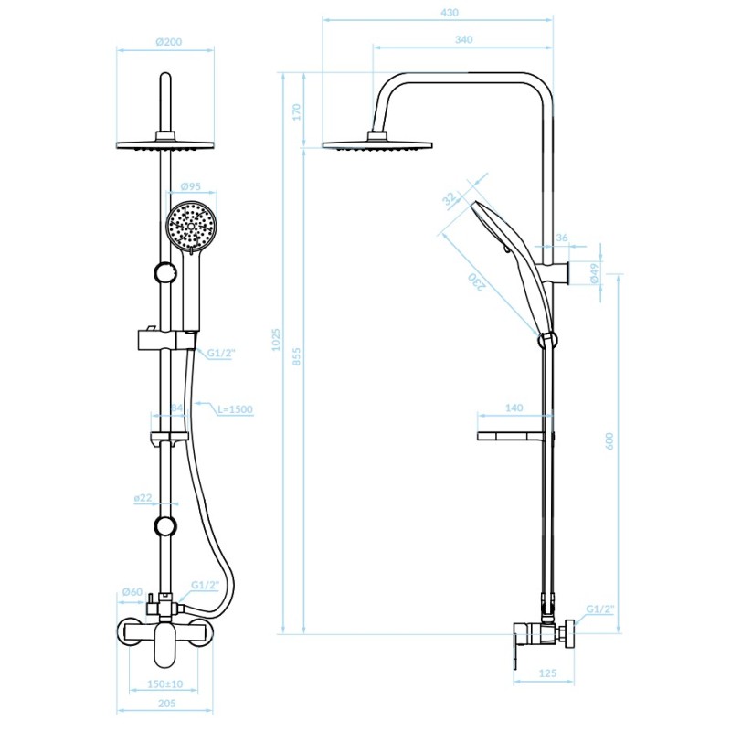 Kolumna Natryskowa Prysznicowa z Baterią Czarna INTRA Kuchinox Kolumna Natryskowa Prysznicowa z Baterią Czarna INTRA Kuchinox