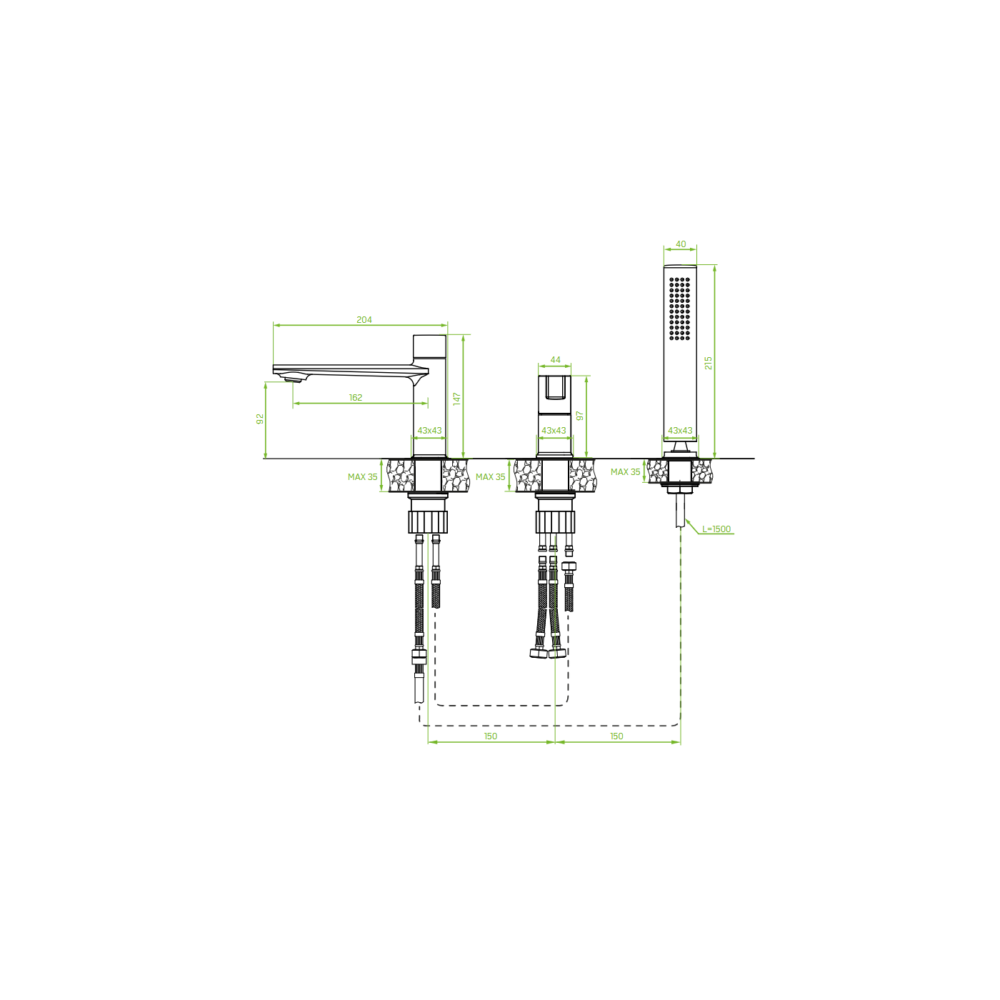 Bateria Wannowa Stojąca Trzy Otworowa TORES Chrom Laveo