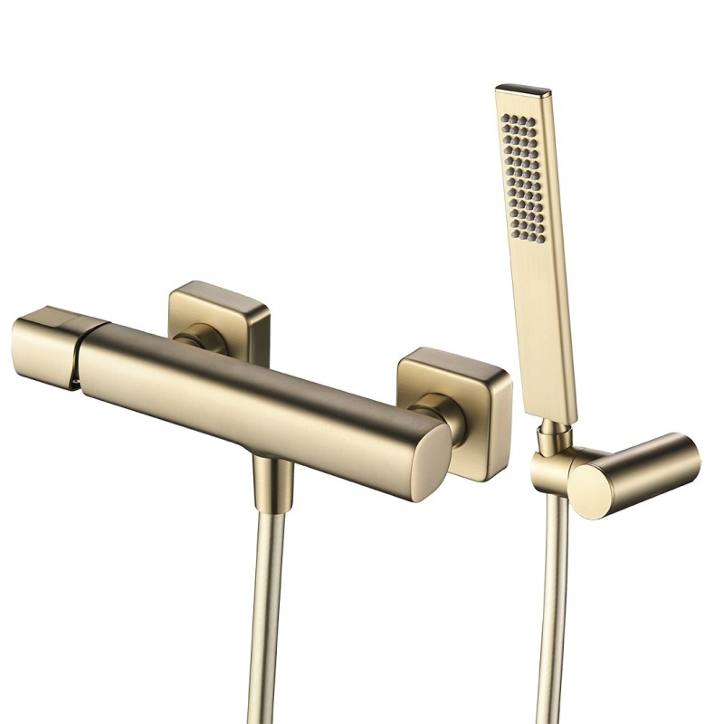 Bateria Natryskowa Ścienna z Zestawem Natryskowym TORES Złota Laveo