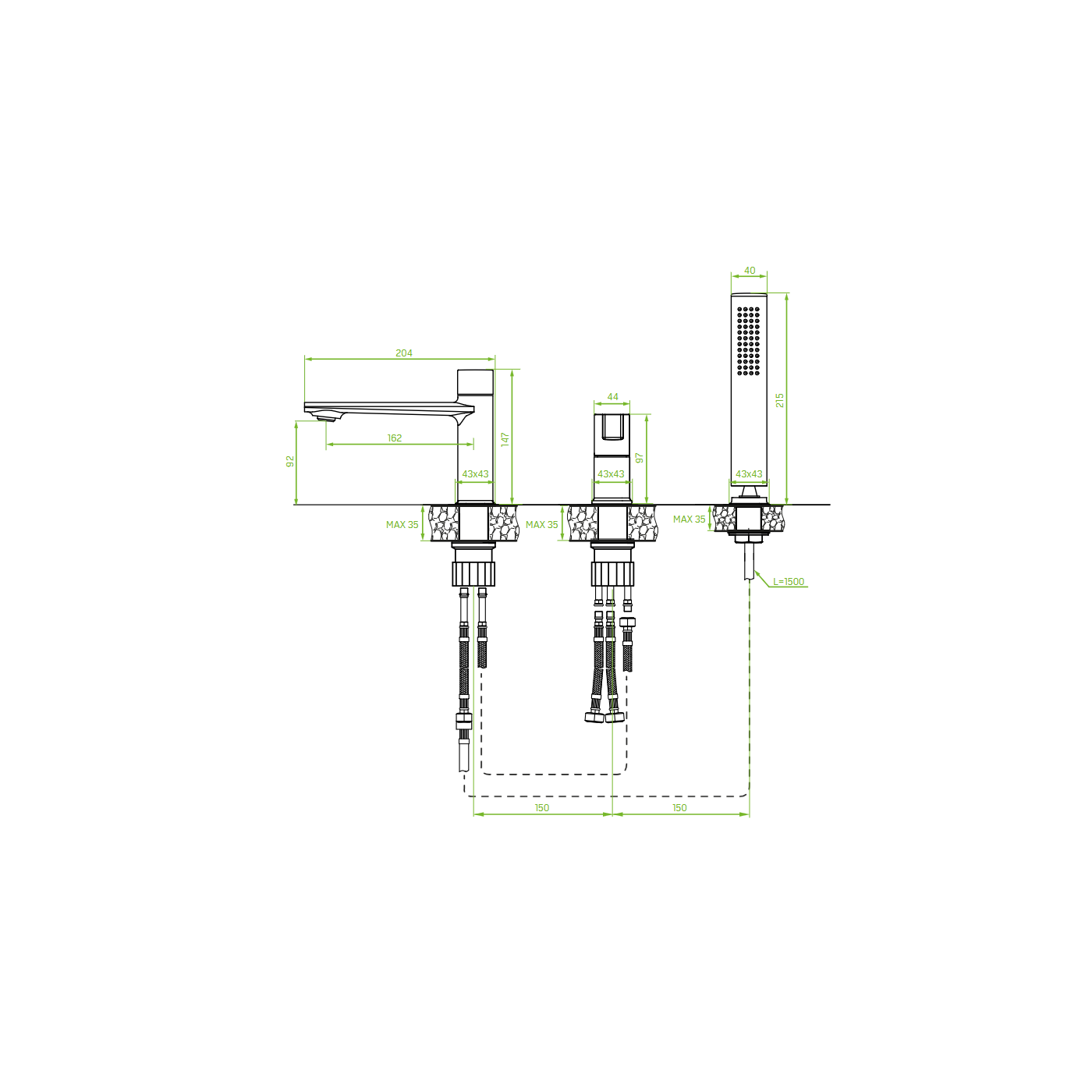 Bateria Wannowa Stojąca Trzy Otworowa TORES Złota Laveo