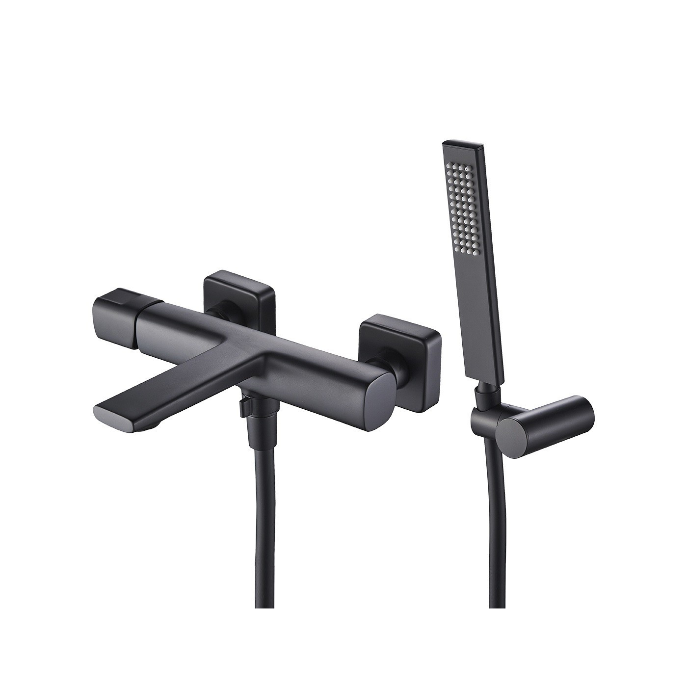 Bateria Natryskowa Ścienna z Zestawem Natryskowym TORES Czarna Laveo