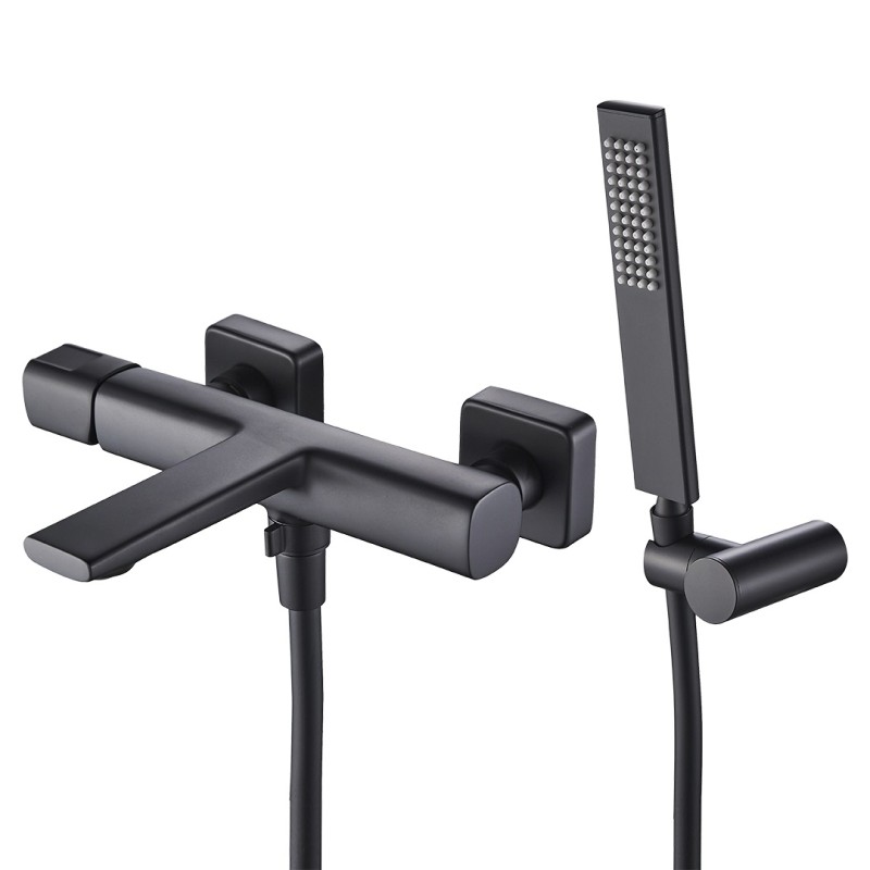 Bateria Natryskowa Ścienna z Zestawem Natryskowym TORES Czarna Laveo