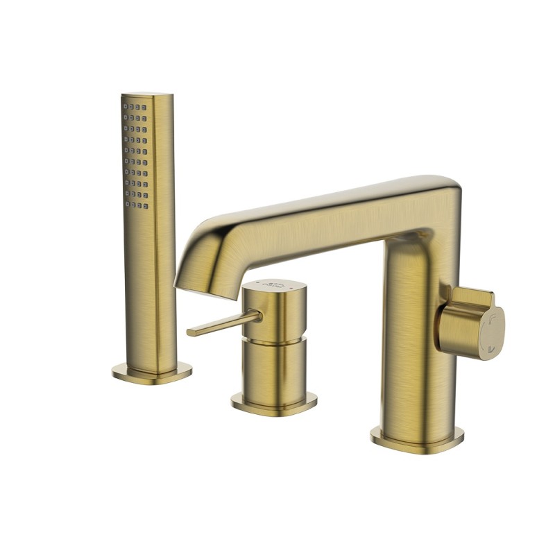 Bateria Wannowa Stojąca Trzy Otworowa Złota Mosiądz POLA Laveo