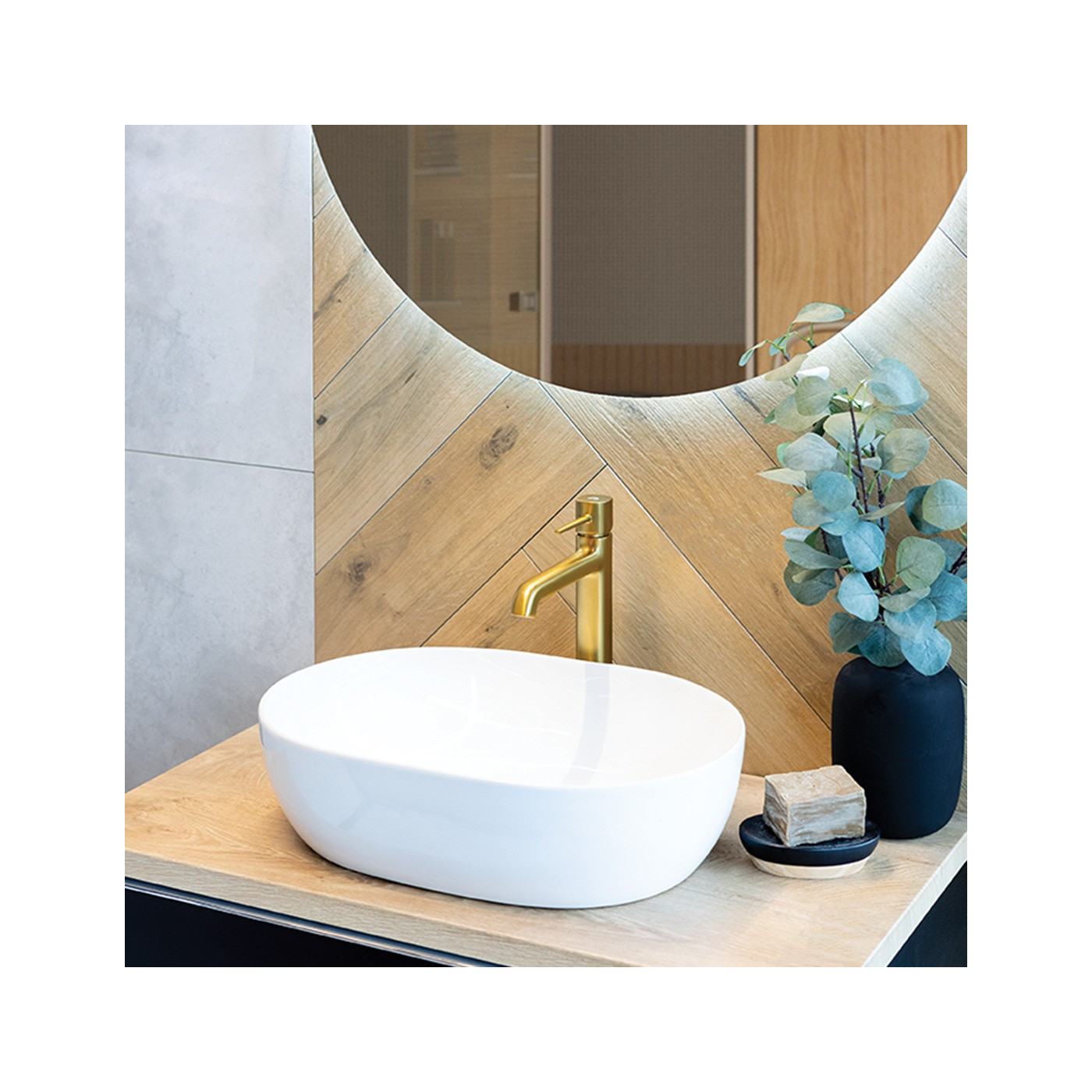 Bateria Umywalkowa Stojąca Nablatowa Złota POLA Laveo