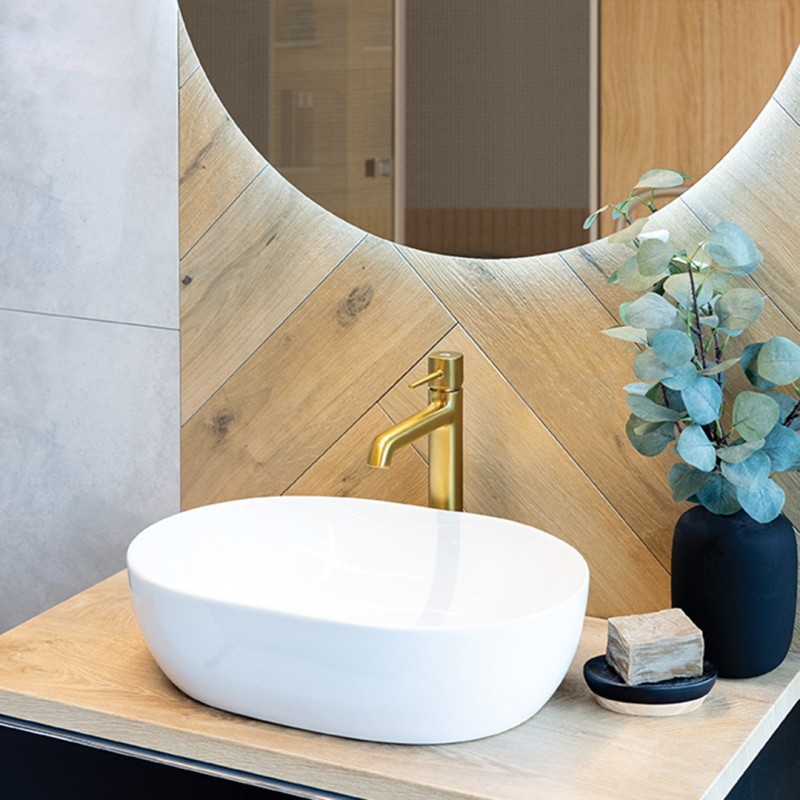 Bateria Umywalkowa Stojąca Nablatowa Złota POLA Laveo