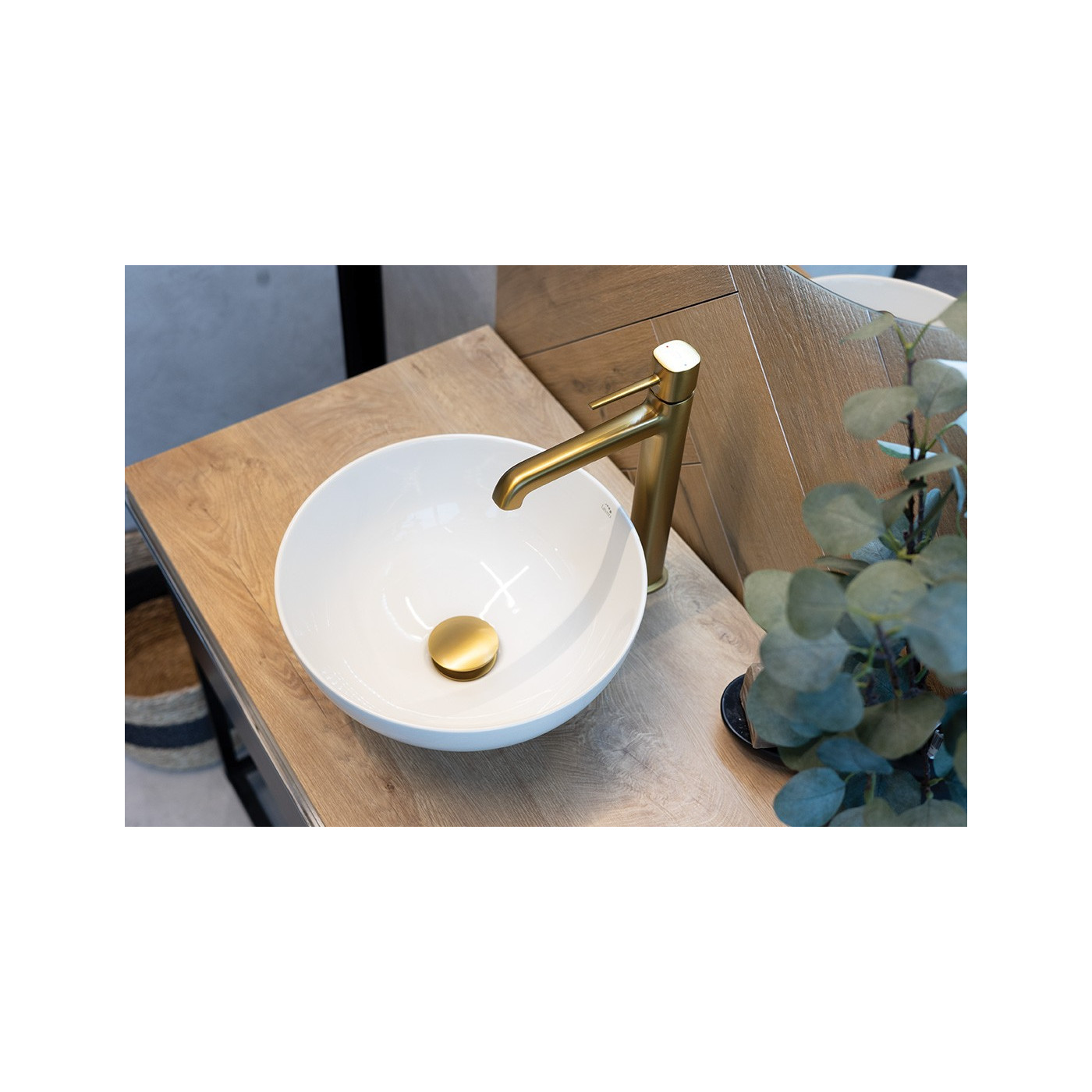 Bateria Umywalkowa Stojąca Nablatowa Złota POLA Laveo