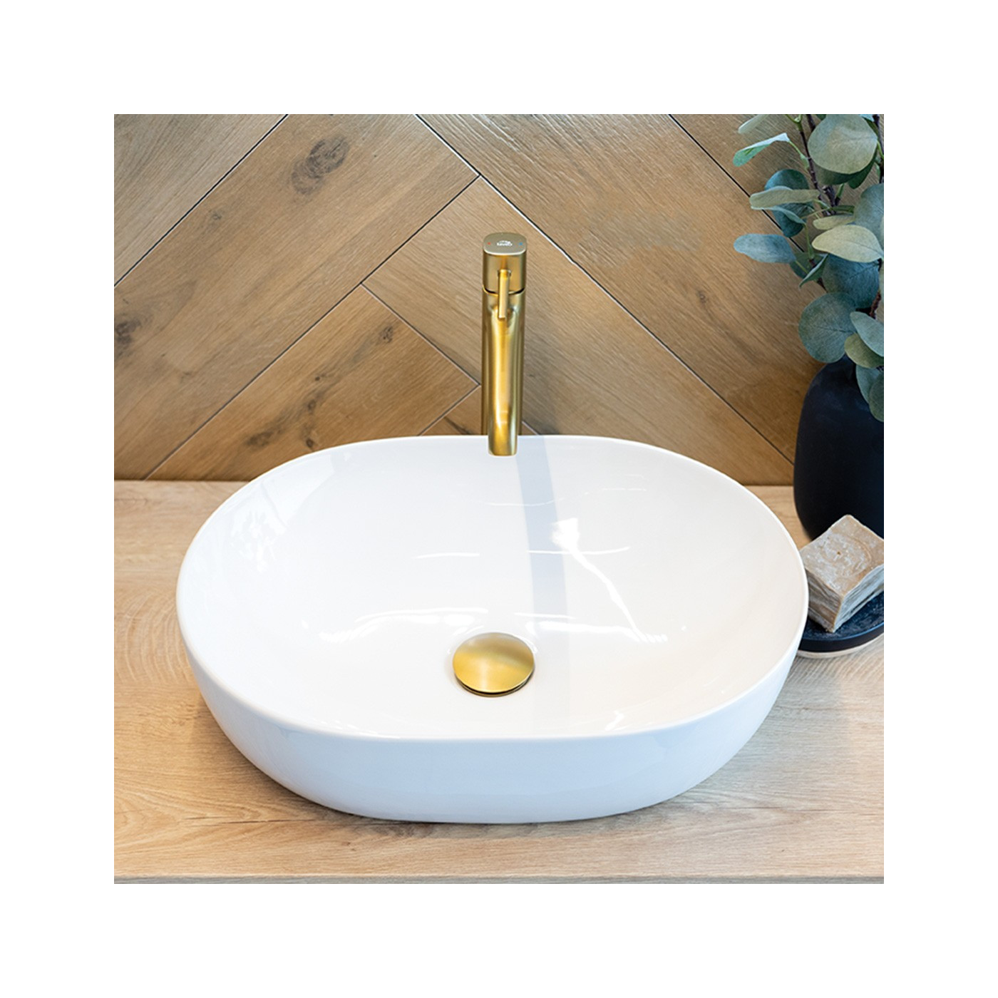 Bateria Umywalkowa Stojąca Nablatowa Złota POLA Laveo