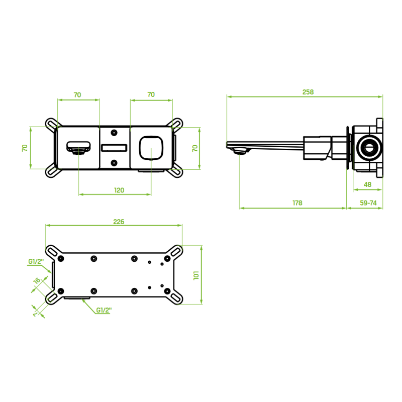Bateria Umywalkowa Podtynkowa TORES Szczotkowane Złoto Laveo