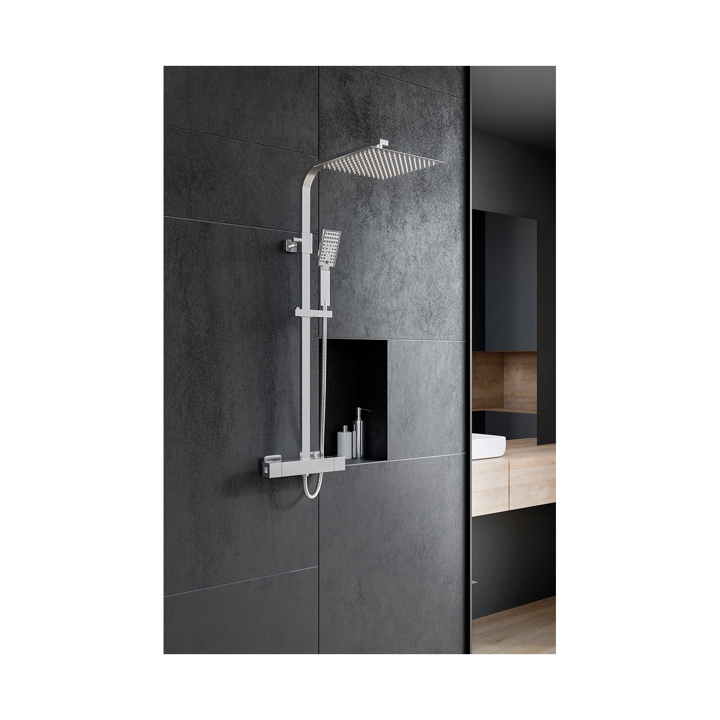 Kolumna Natryskowa Prysznicowa z Baterią Termostatyczną Chrom KVADRATO Laveo