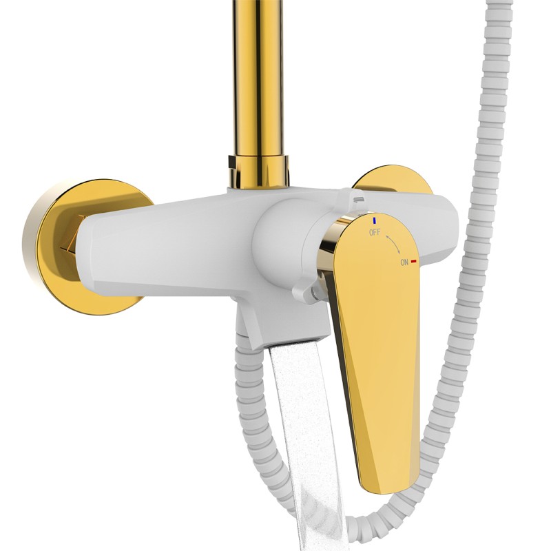 Kolumna Natryskowa Prysznicowa z Baterią Biało-Złota RUBIO Laveo