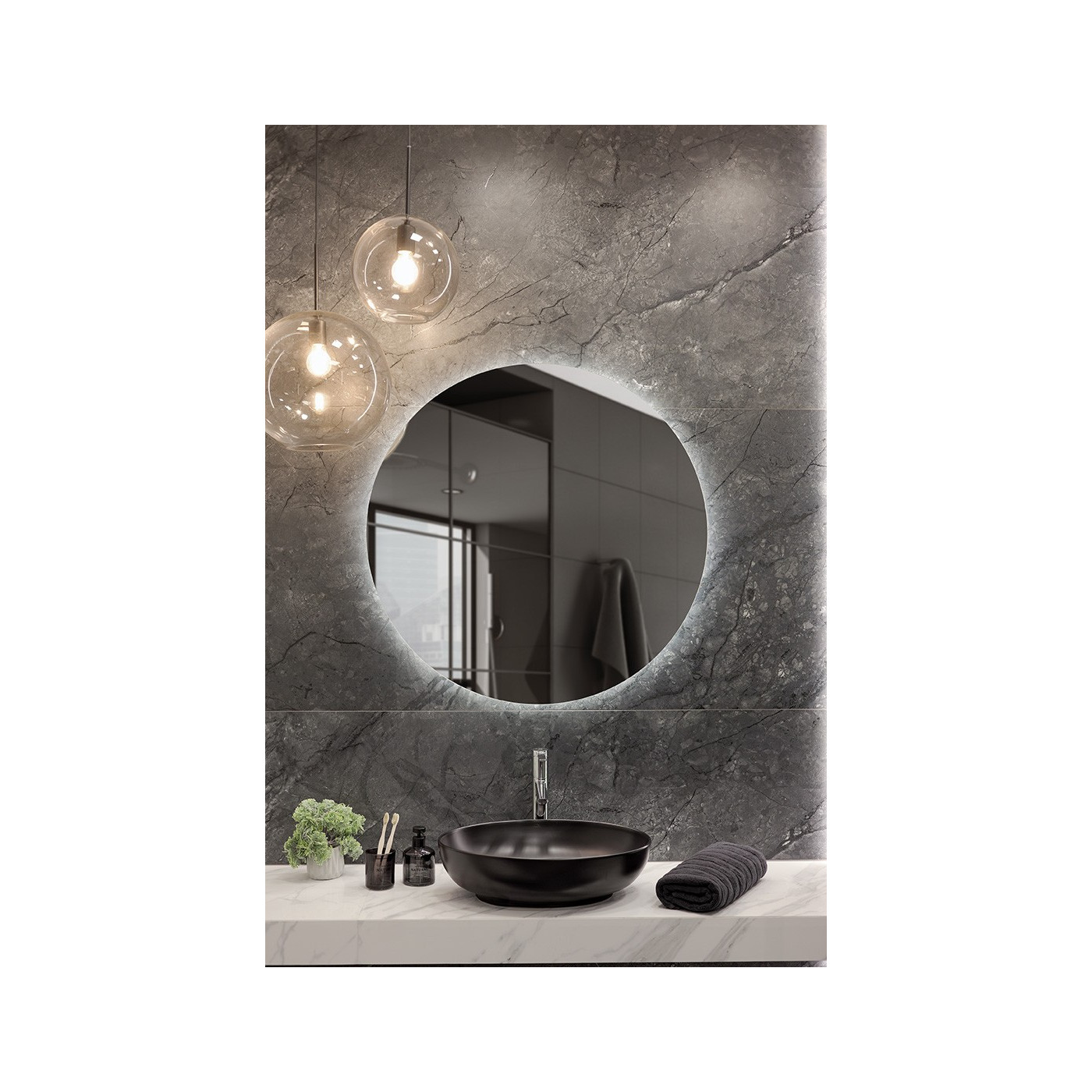 Umywalka Nablatowa Ceramiczna Owalna 41x33 cm Czarna DESNA Laveo Umywalka Nablatowa Ceramiczna Owalna 41x33 cm Czarna DESNA Laveo