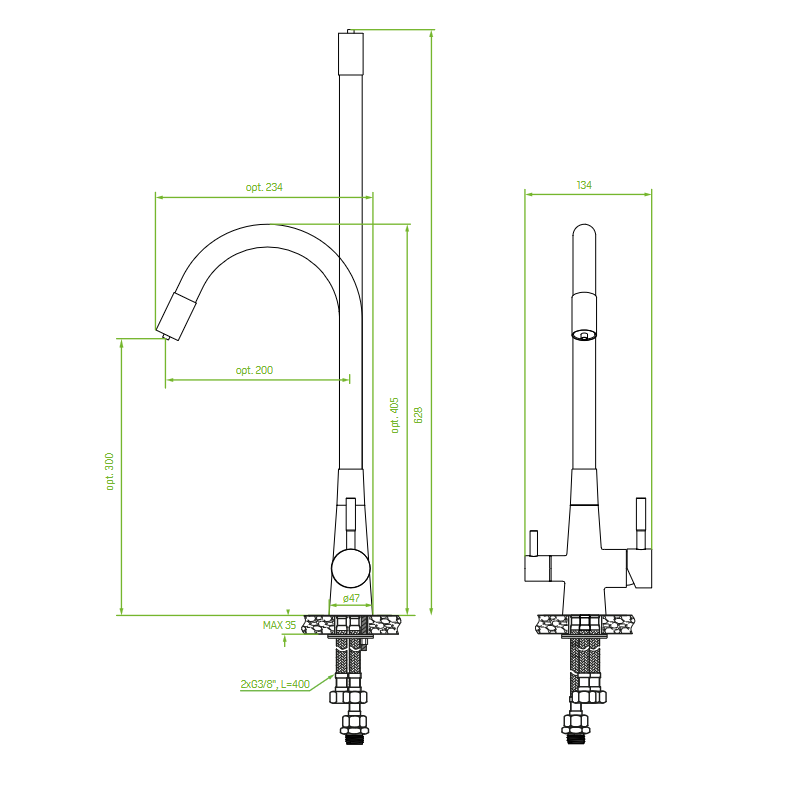 Bateria Zlewozmywakowa z Elastyczną Wylewką do Filtra Wody RIVECO Bateria Zlewozmywakowa z Elastyczną Wylewką do Filtra Wody RIVECO