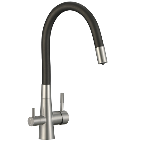 Bateria Filtrująca Wodę z Elastyczną Wylewka Riveco + Filtr Węglowy Stal Czarna