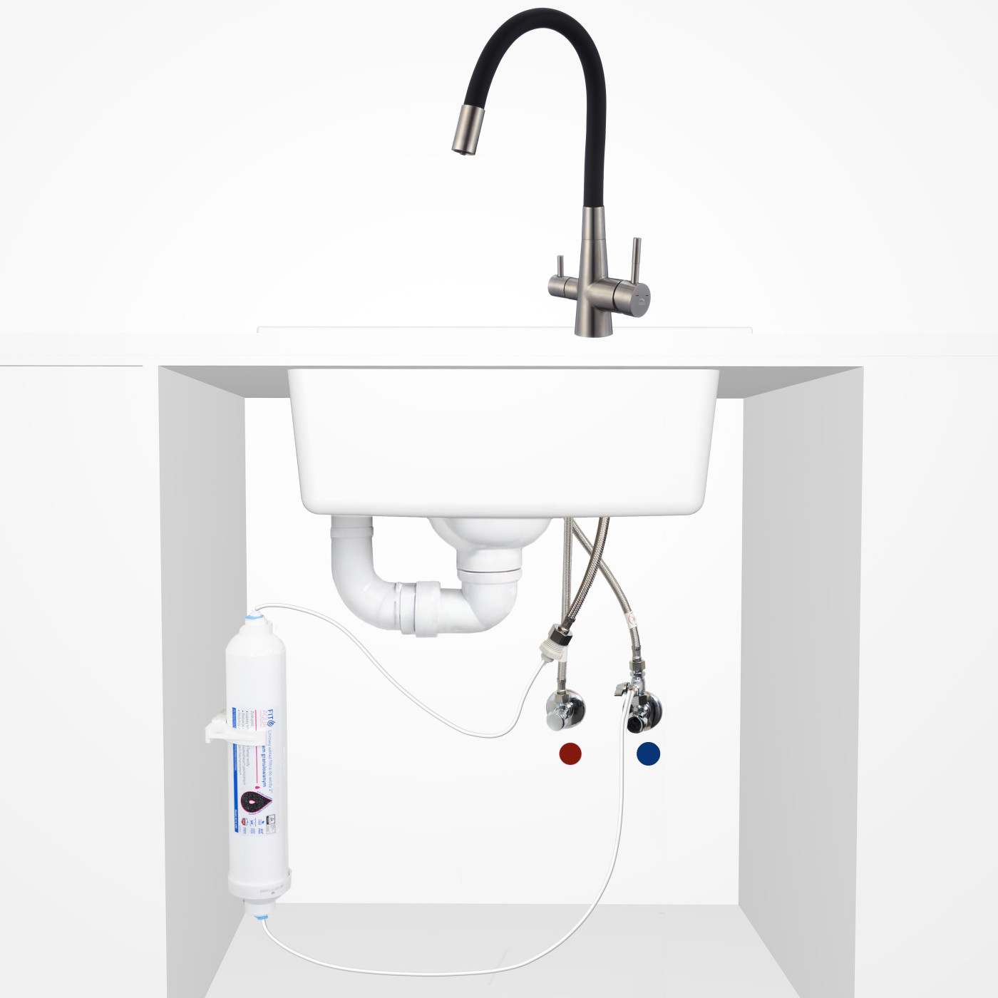 Bateria Filtrująca Wodę Z Elastyczną Wylewką +Filtr Węglowy Riveco Grafit Czarny