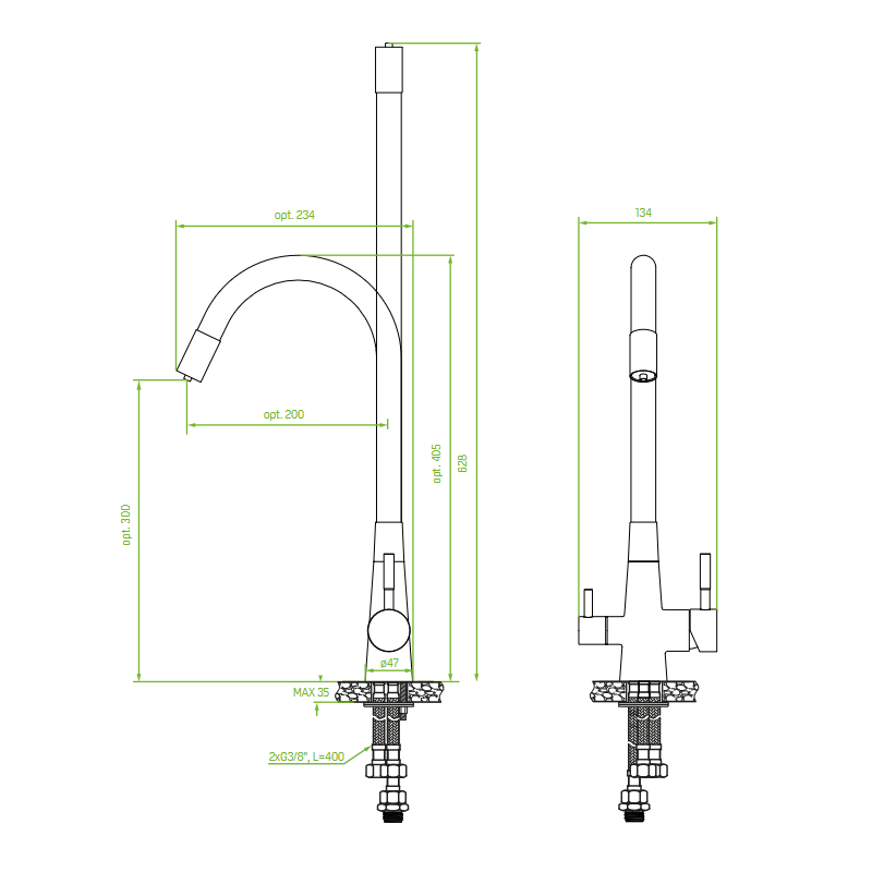 Bateria Kuchenna Riveco Filtr Stojąca Elastyczna Wylewka Stal Czarna