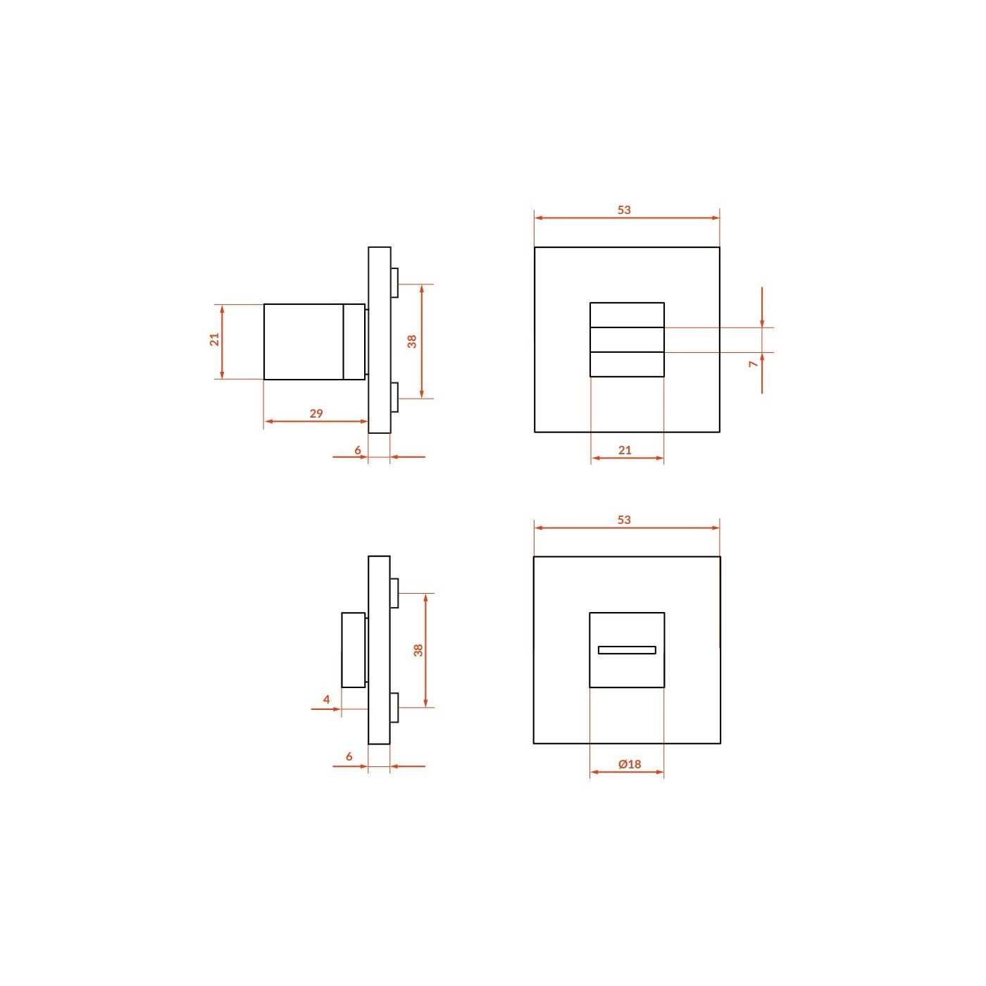 Rozeta Kwadrat WC Szyld do Klamki Wewnętrznej Szara Kuchinox