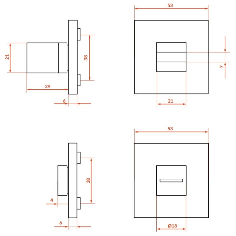 Rozeta Kwadrat WC Szyld do Klamki Wewnętrznej Szara Kuchinox