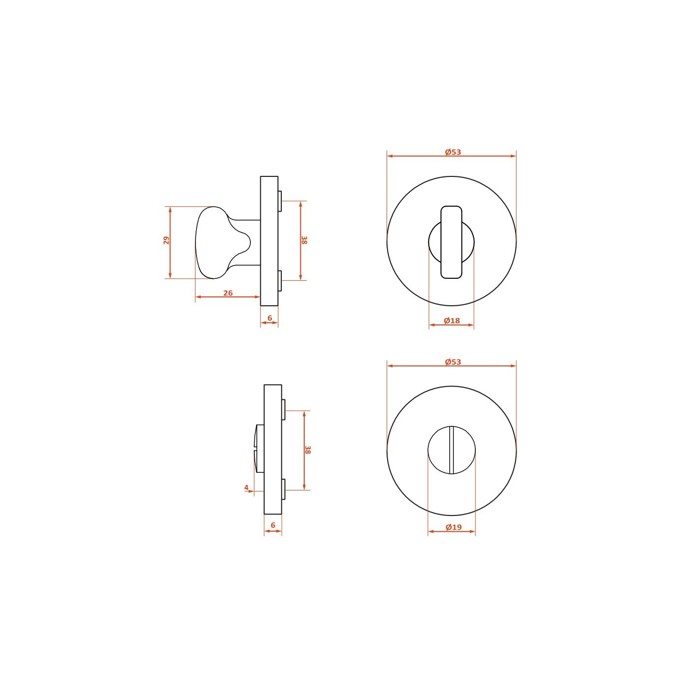 Rozeta Okrągła WC Szyld do Klamki Wewnętrznej Złota Kuchinox