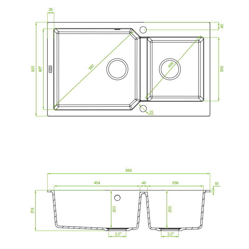Zlew Zlewozmywak Dwukomorowy Wpuszczany Beżowy Milos Laveo