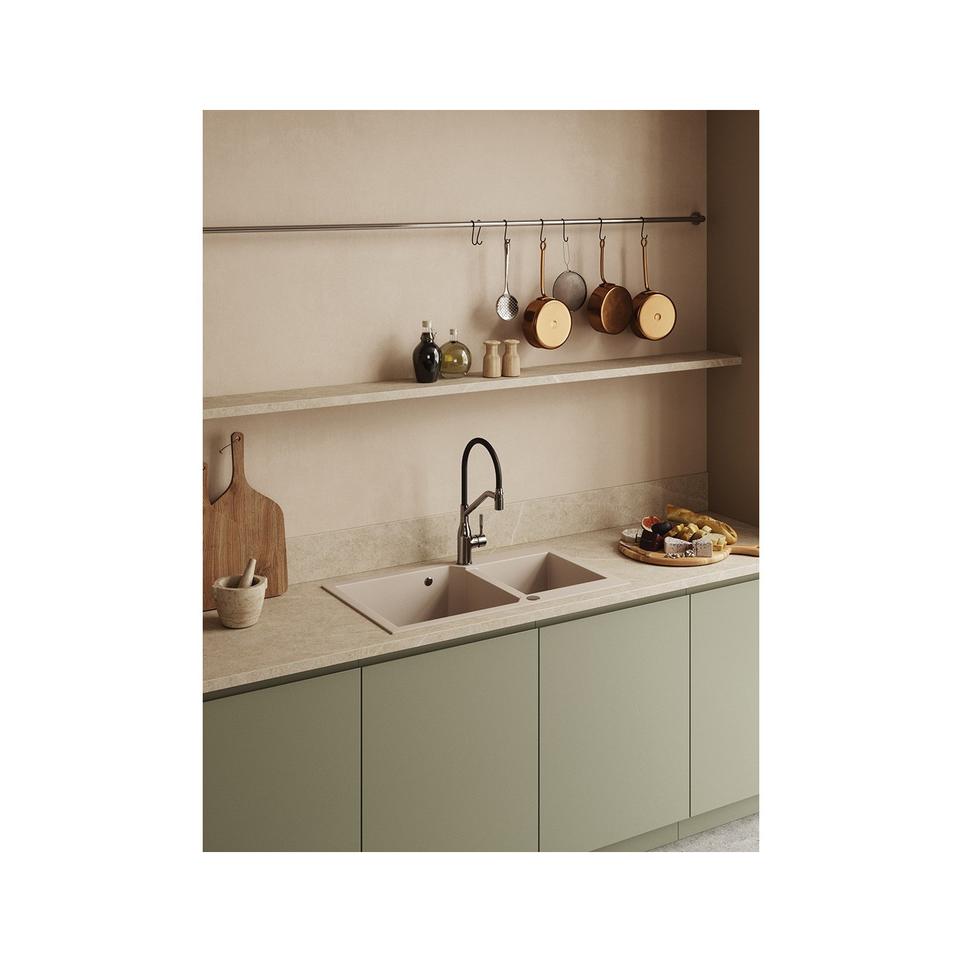 Zlew Zlewozmywak Dwukomorowy Wpuszczany Beżowy Milos Laveo