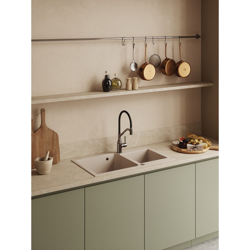 Zlew Zlewozmywak Dwukomorowy Wpuszczany Beżowy Milos Laveo