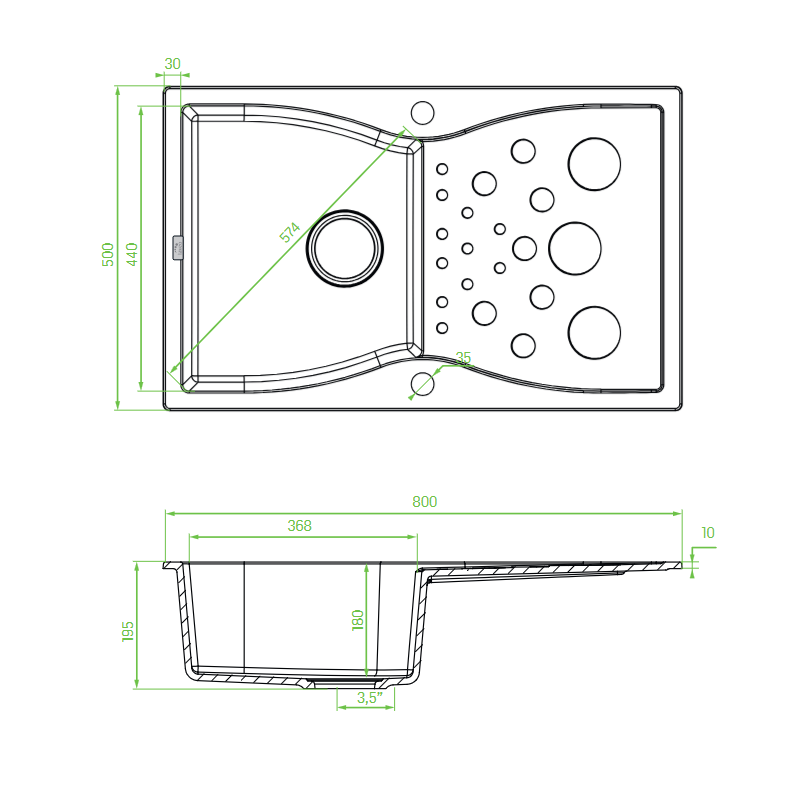 Zlew Zlewozmywak Granitowy Beżowy z Ociekaczem Laveo Molokin Wpuszczany